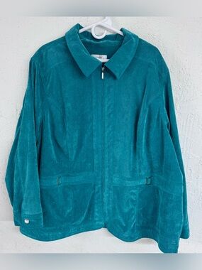 CJ Banks Teal Corduroy Zip-Up Utility Jacket with Pockets Size 4X
